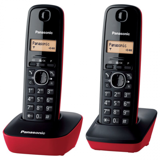 Teléfono inalámbrico Dect Panasonic KX-TG1612SPR DUO, rojo